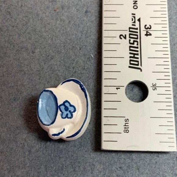 Tea Cup Button Cover White Blue Plaster Handmade Hand Painted - Picture 2 of 3